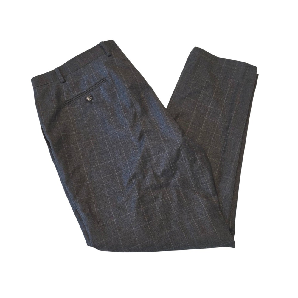 Lauren Ralph Lauren Mens Dress Pants Gray Windowpane 100% Wool 42x32